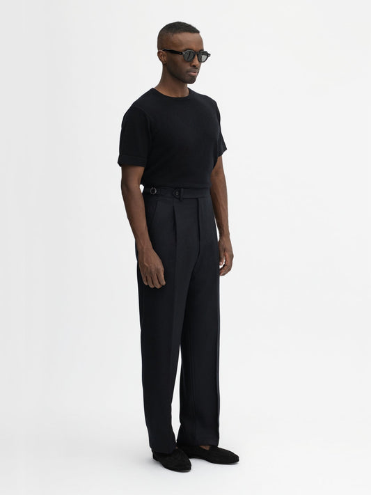 Black Flannel Wool Trousers