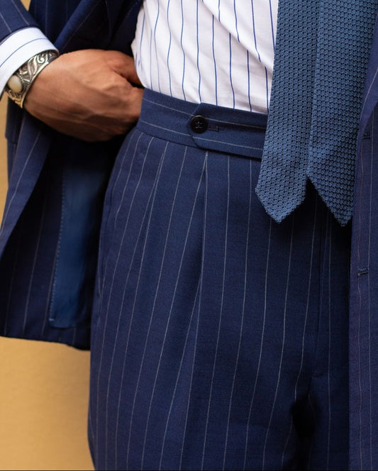 Blue pinstripe merino wool trouser