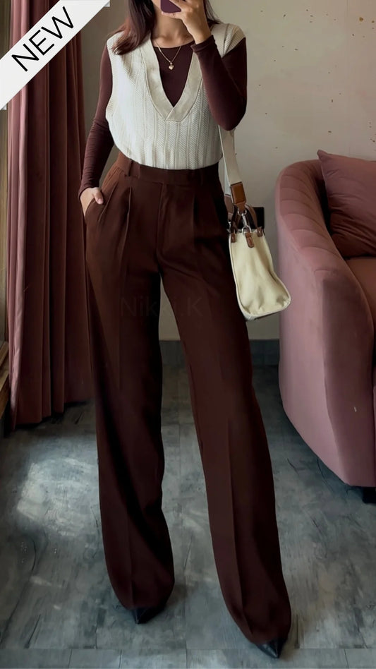 Choclate Brown Pleated High Waist Trouser
