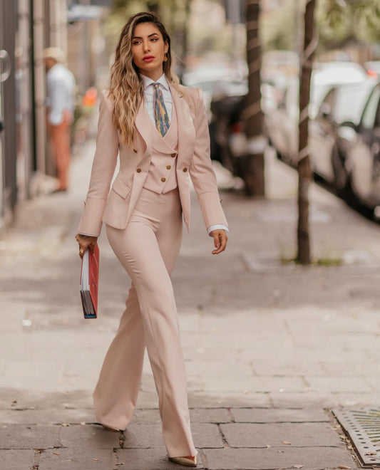 Beige Tailored Three Piece Suit for women
