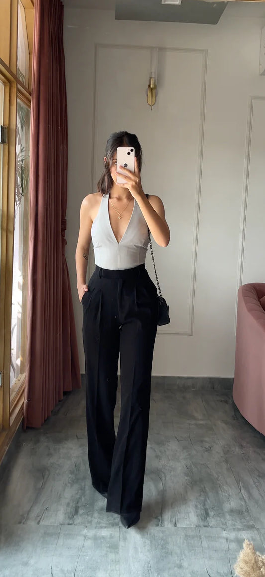 Black Pleated High Waist Trouser