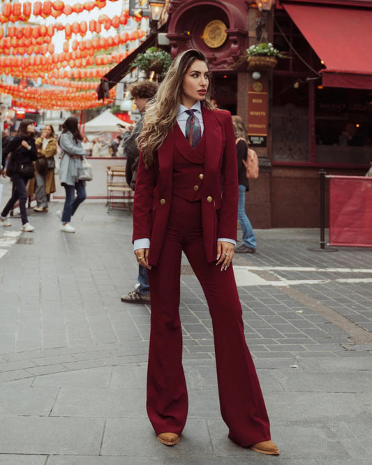 French Red Tailored Three Piece Suit for Women