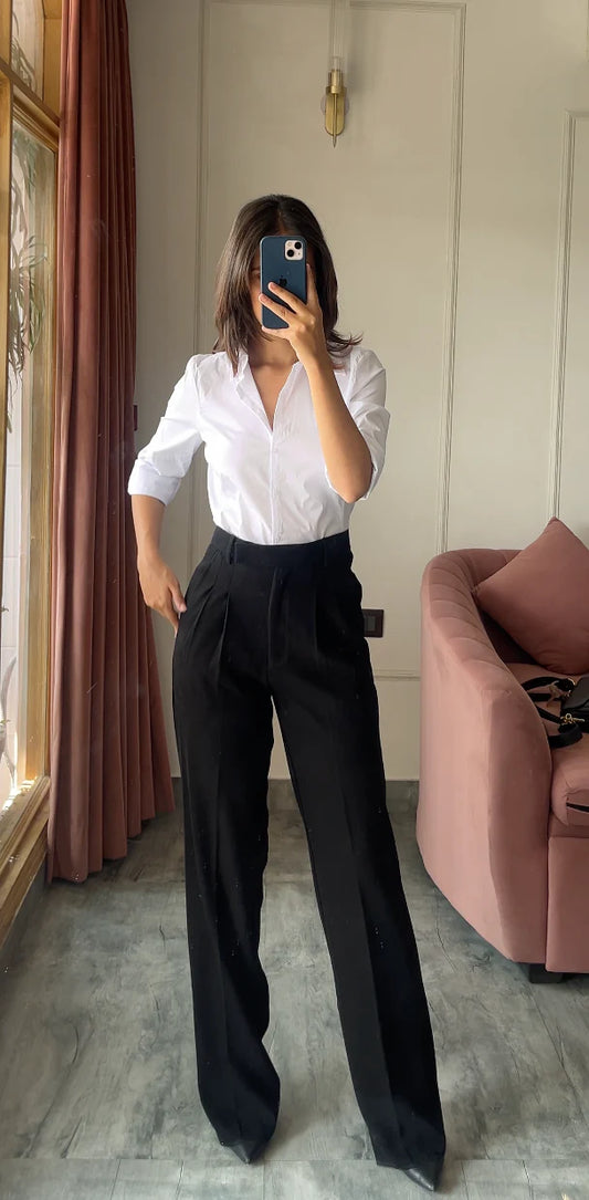 Black Pleated High Waist Trouser
