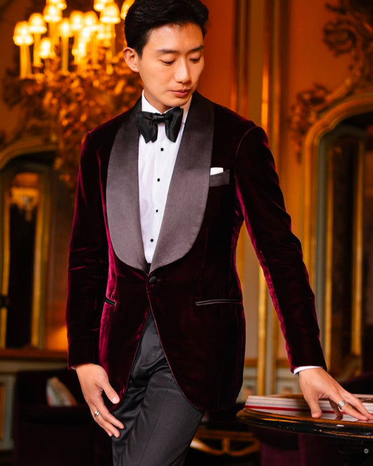 Dark Red Cotton Velvet Tuxedo