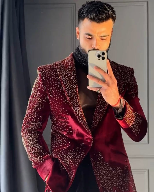 Crystal Embroidered Red Tuxedo