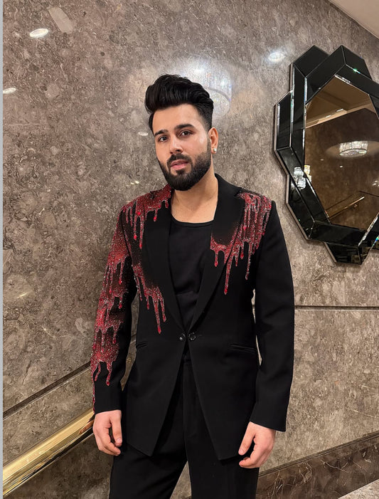 Black and Red Crystal Embroidered Tuxedo