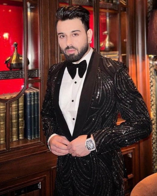 Sequin Embroidered Black Tuxedo Jacket