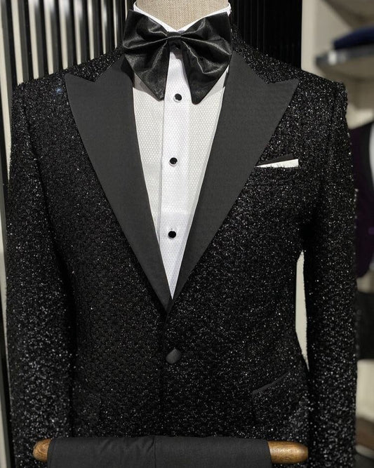 Black Sequin Peak lapel Tuxedo Jacket