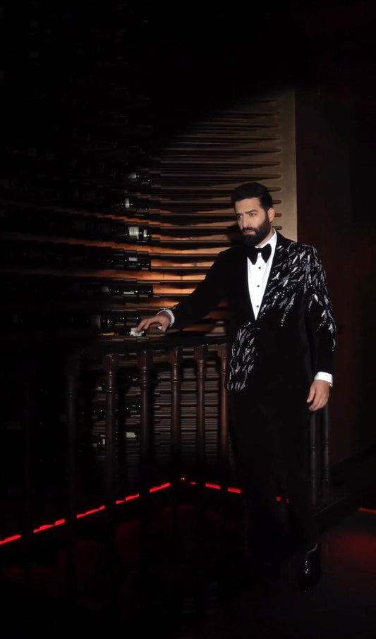 Hand Embroidered Black Glitzy Tuxedo