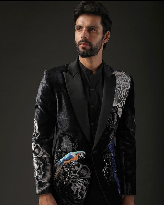 Hand Embroidered Black Wedding Tuxedo