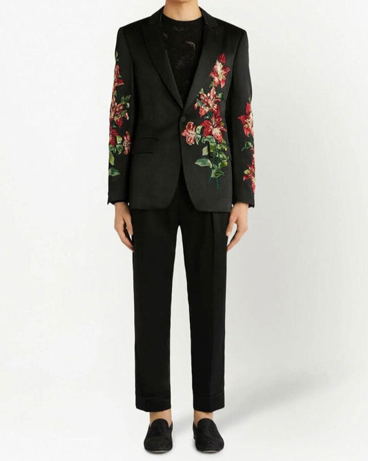 Hand Embroidered Black Floral Bliss Jacket