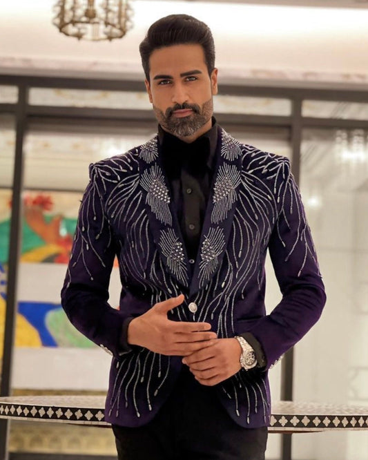 Hand Embroidered Purple Forest Jacket