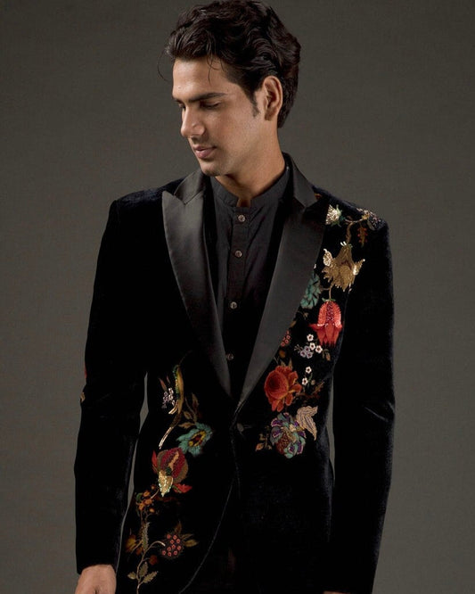 Hand Embroidered Black velvet tuxedo