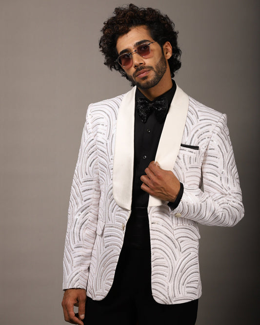Embroidered White Sequin Tuxedo