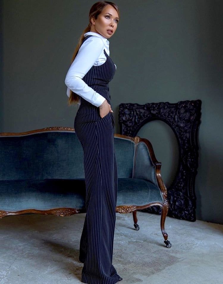 Pin Stripe Navy Blue Formal Suit For Women Pin Stripe Navy Blue Formal Suit For Women