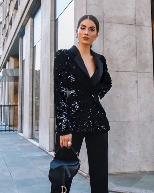 SEQUIN EMBROIDERED TUXEDO JACKET FOR WOMEN