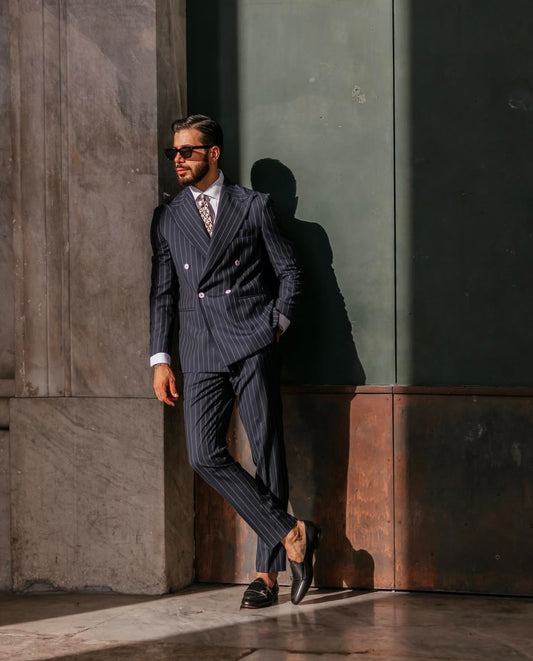 Dark Navy Pinstripe suit by Reid and Taylor Scotland