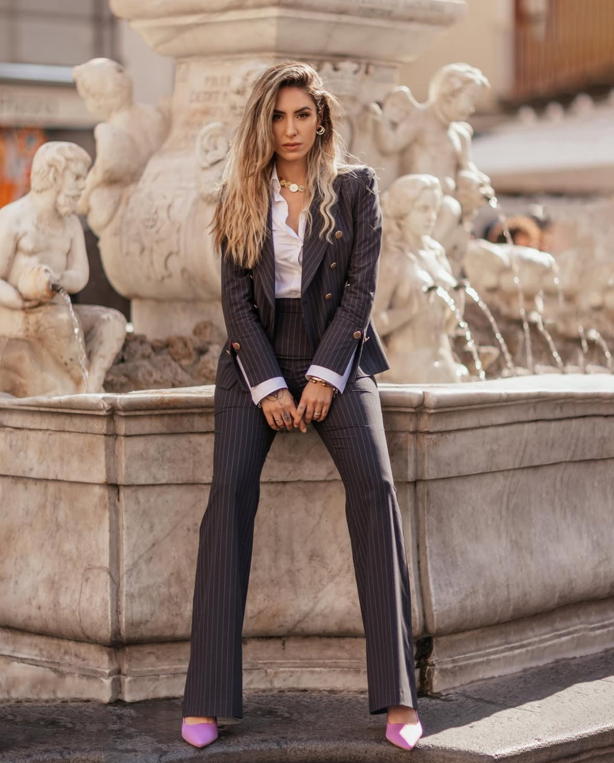 Deep Blue Pinstripe Double Breasted Suit for women