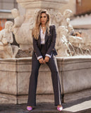 Deep Blue Pinstripe Double Breasted Suit for women