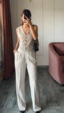 Ivory Pleated High Waist Trouser