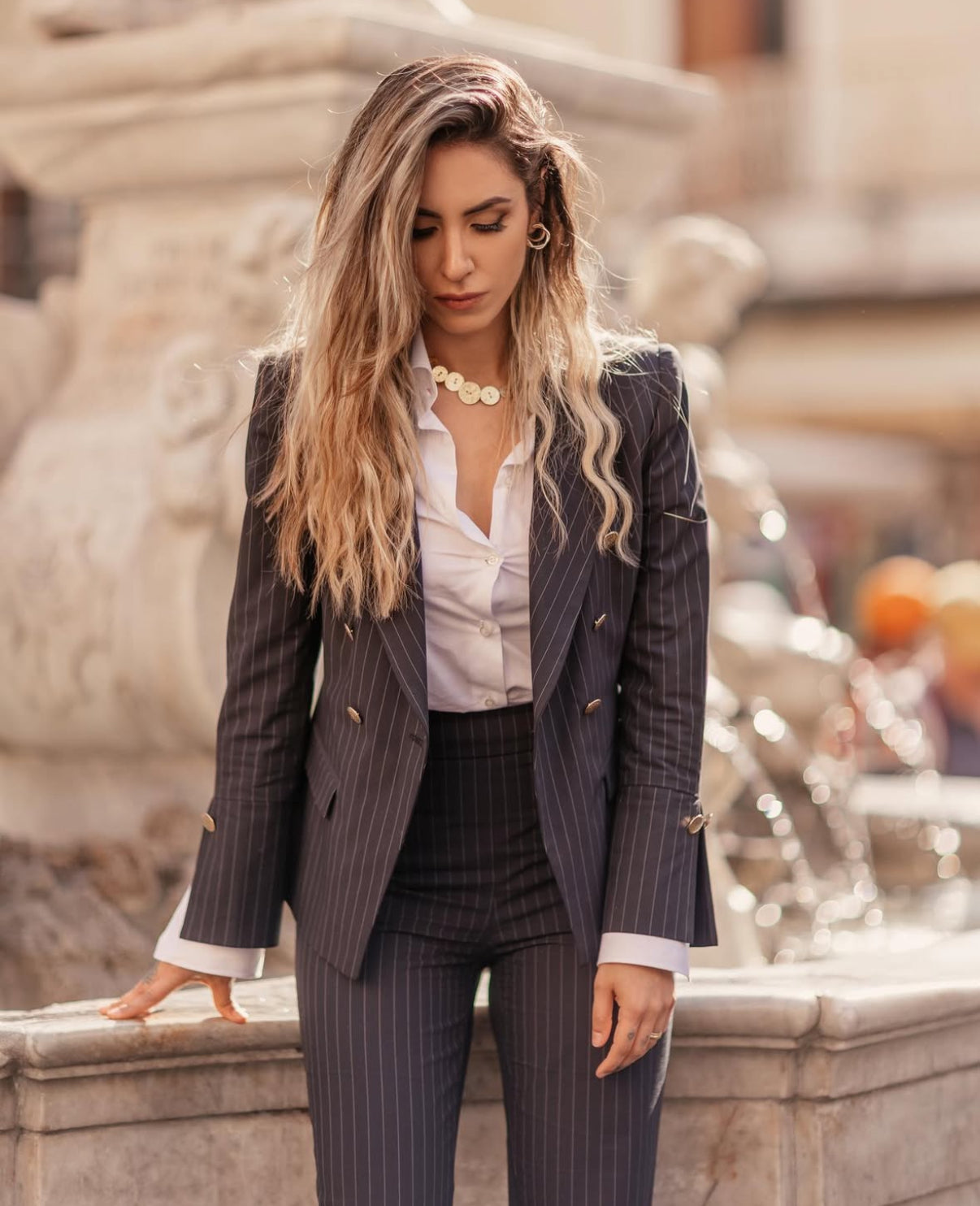 Deep Blue Pinstripe Double Breasted Suit for women
