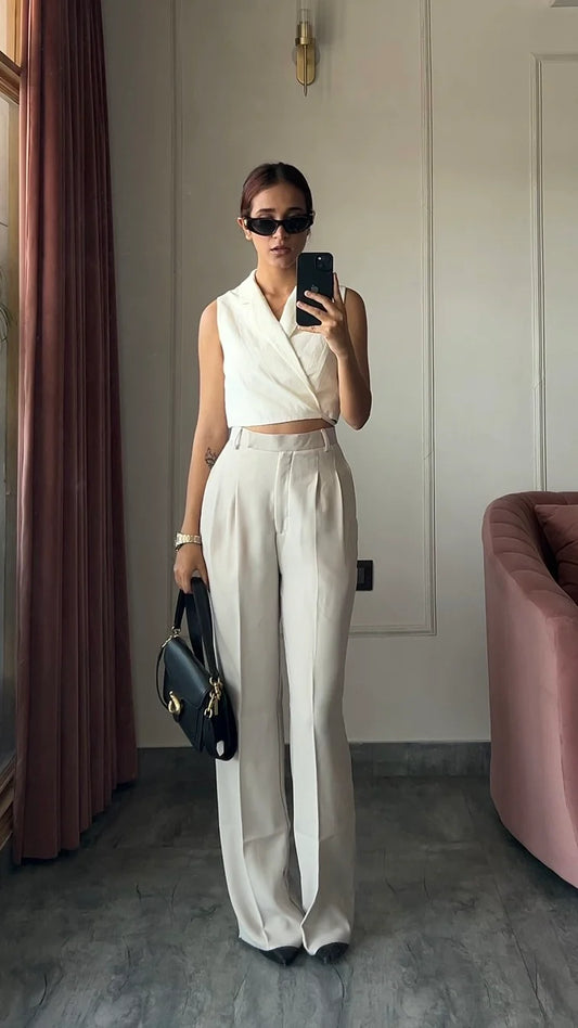 Ivory Pleated High Waist Trouser