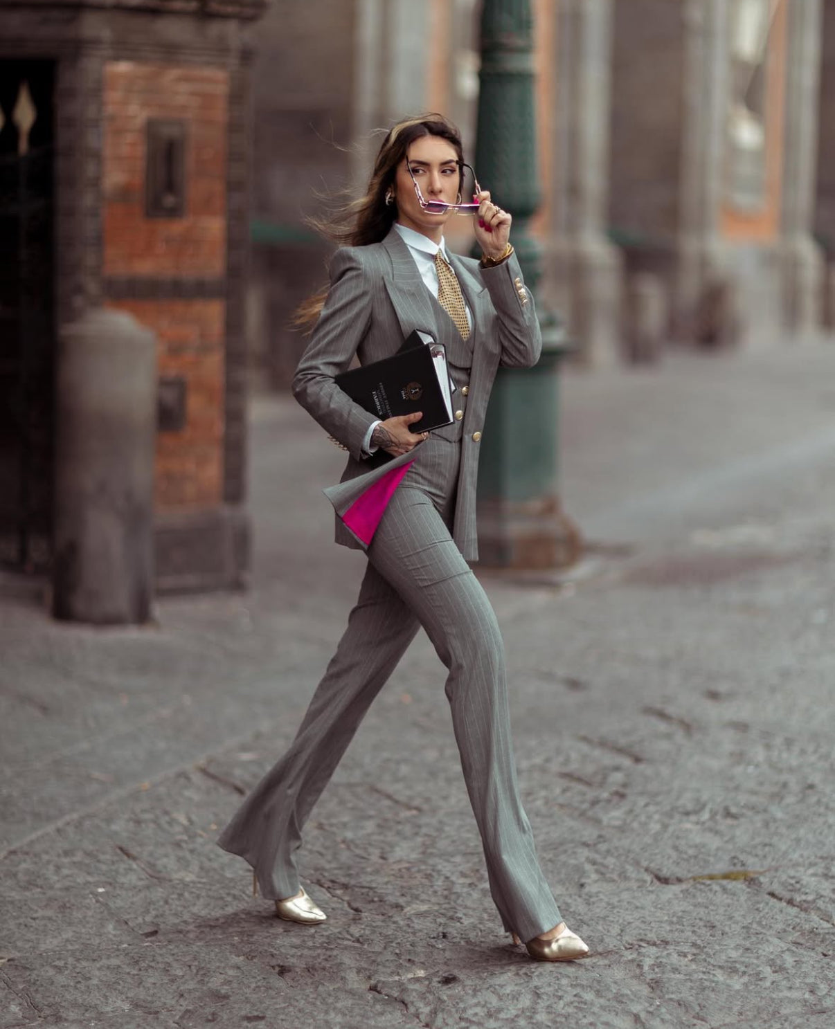 Grey Pinstripe Tailored Three Piece Suit for Women