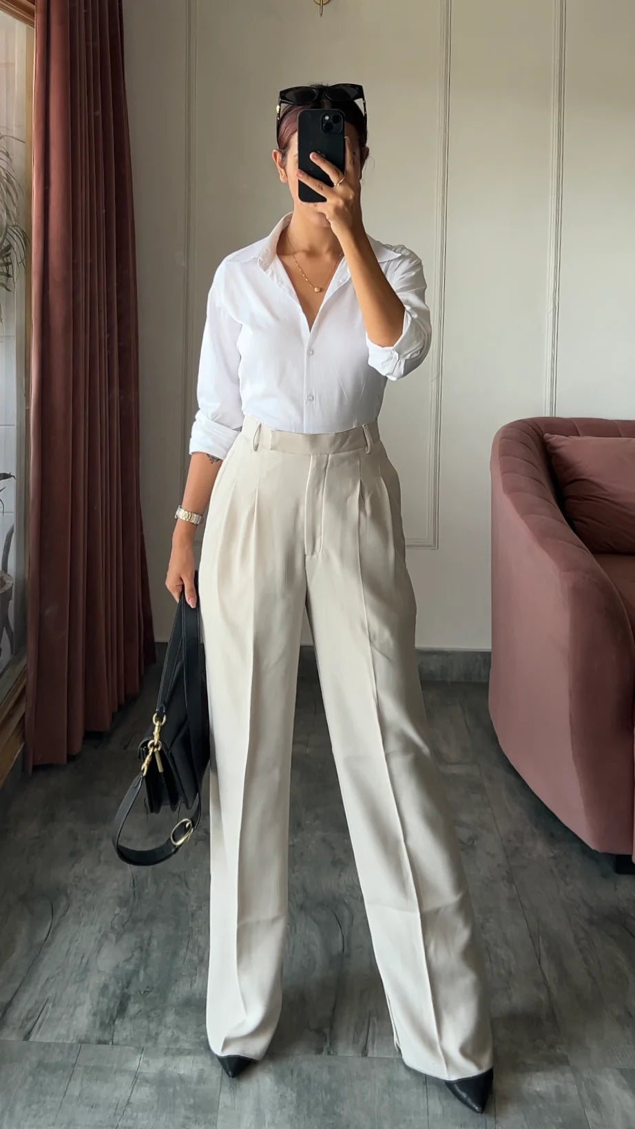 Ivory Pleated High Waist Trouser