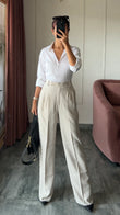 Ivory Pleated High Waist Trouser