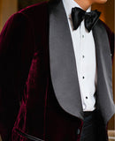 Dark Red Cotton Velvet Tuxedo