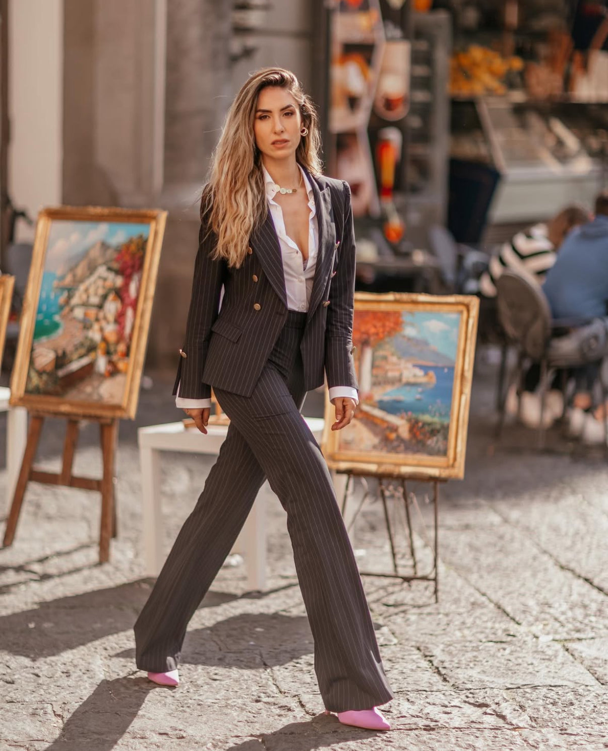 Deep Blue Pinstripe Double Breasted Suit for women