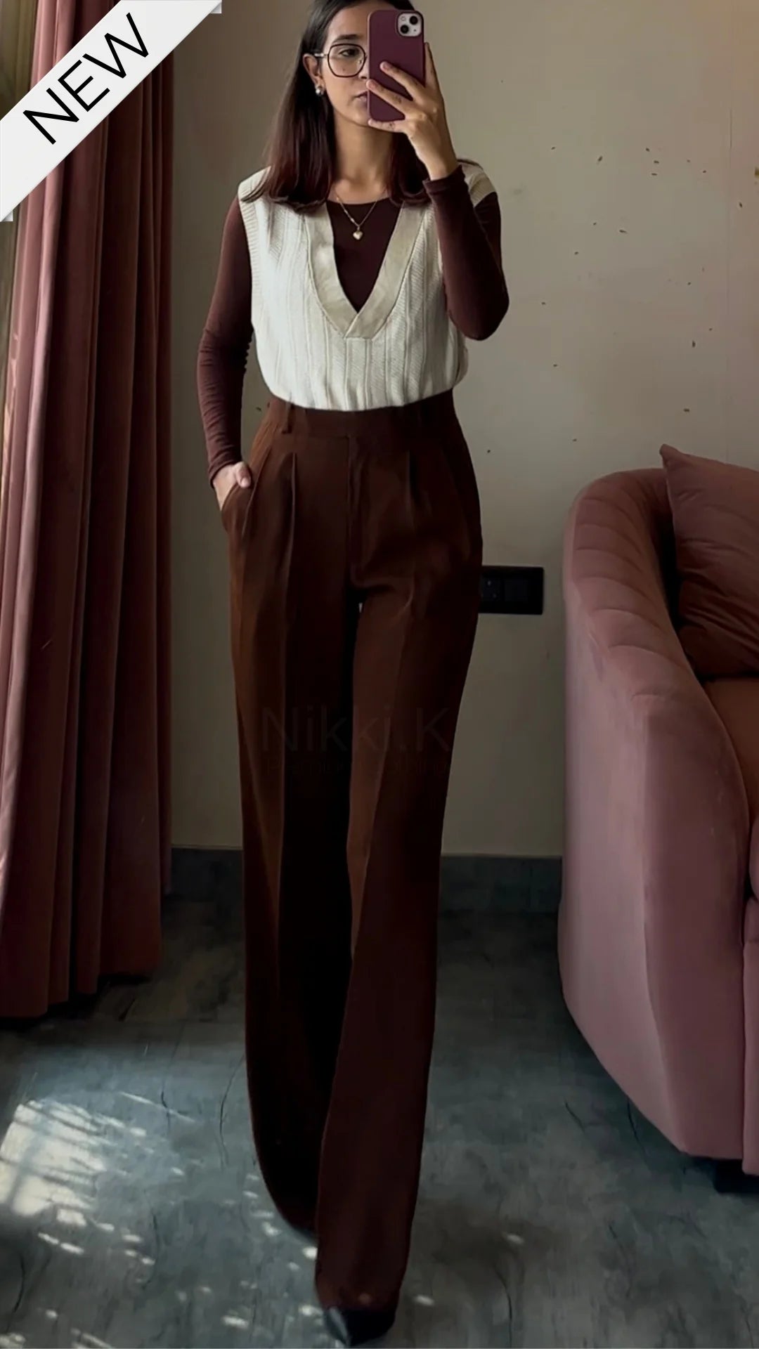 Choclate Brown Pleated High Waist Trouser