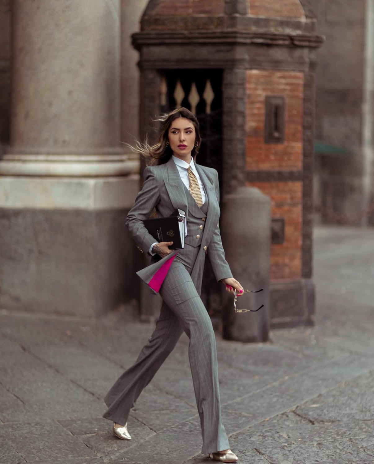 Grey Pinstripe Tailored Three Piece Suit for Women