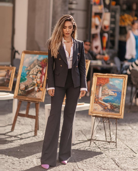 Navy Blue Pinstripe Double Breasted Suit