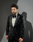 Black Crystal Embroidered Wedding Tuxedo Jacket