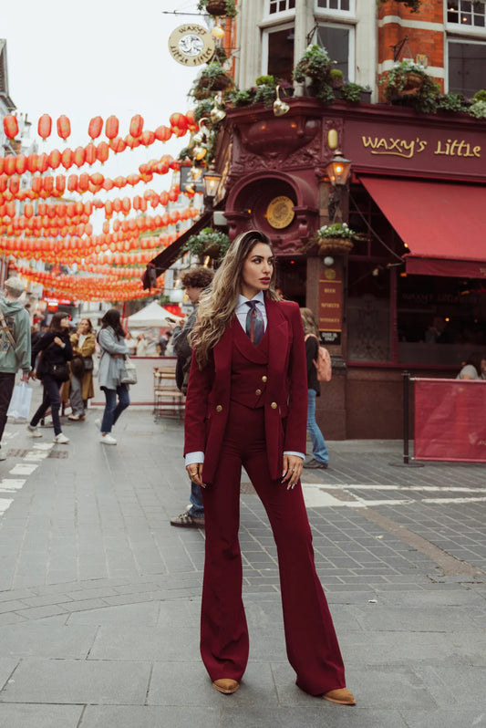 French Red Tailored Three Piece Suit