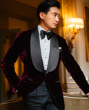 Dark Red Cotton Velvet Tuxedo