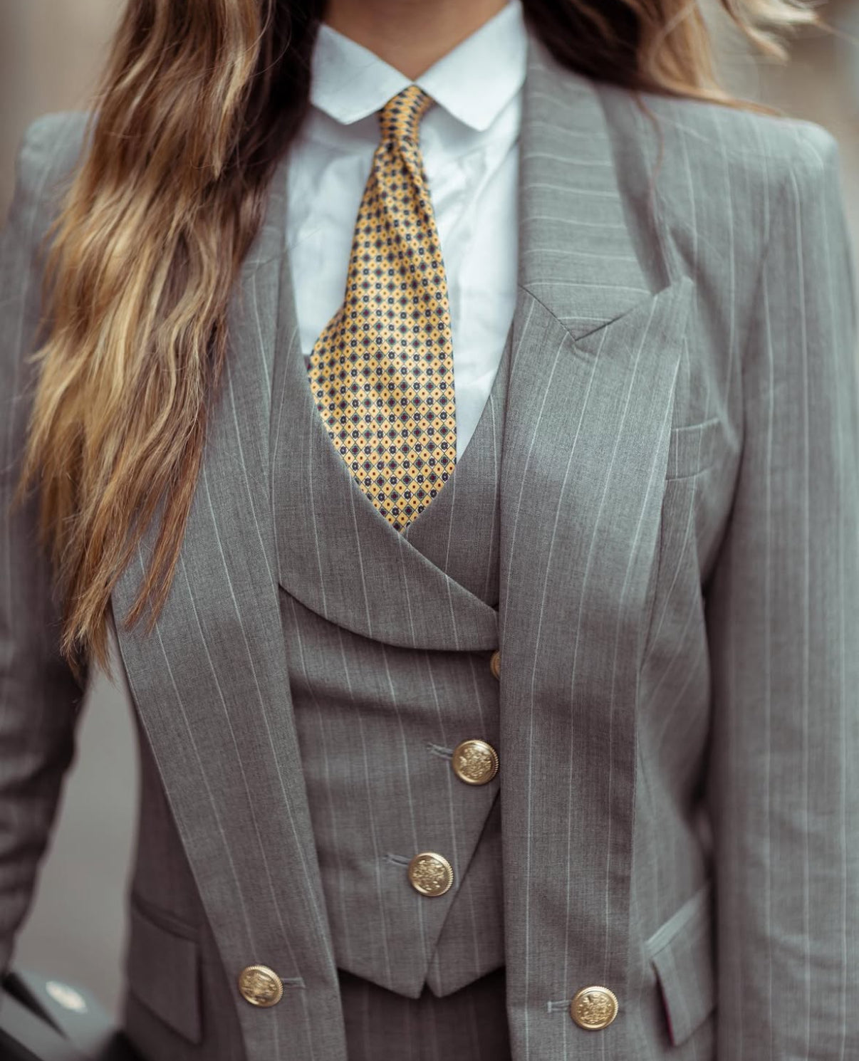 Grey Pinstripe Tailored Three Piece Suit for Women
