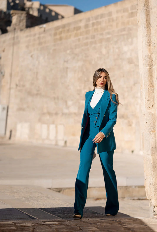 Teal Blue Tailored Three piece suit