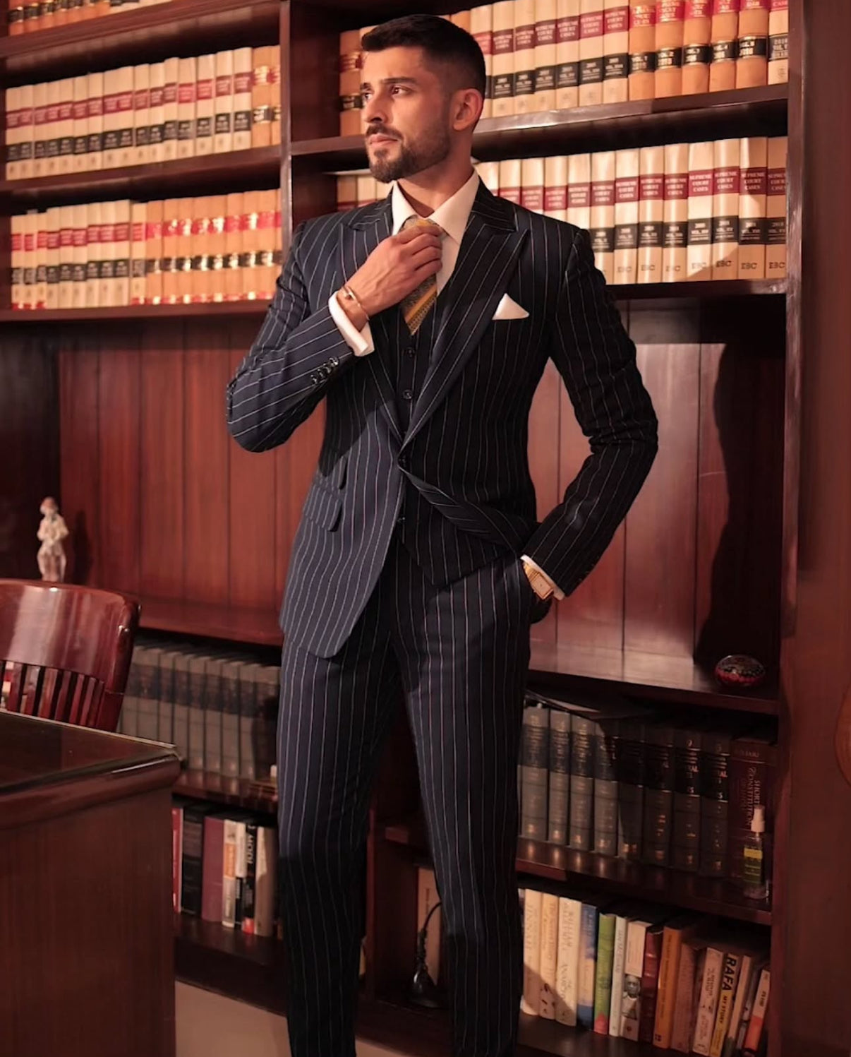 Navy Blue Pinstripe Suit by Ried and Taylor