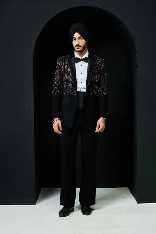 Rose-gold Crystal Shower Black Tuxedo