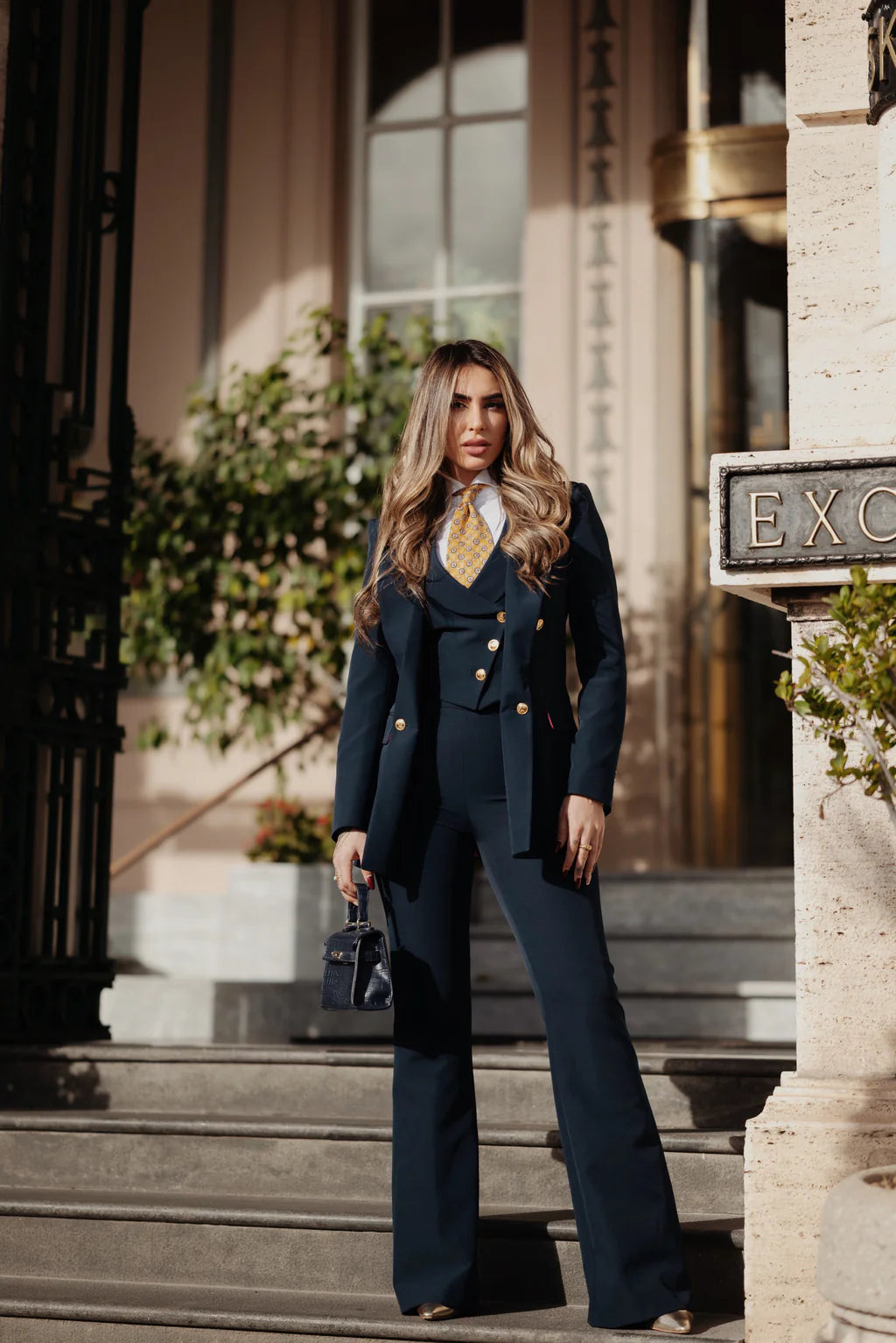 Navy Blue Tailored Three Piece Suit for Women