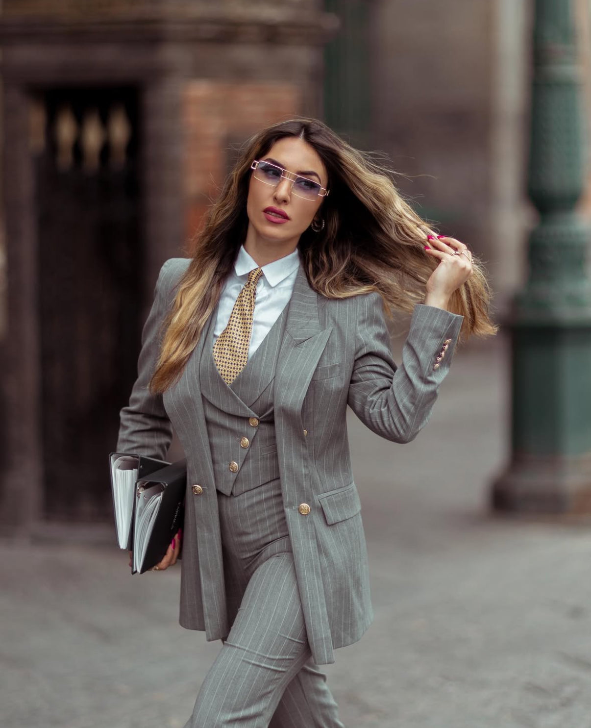 Grey Pinstripe Tailored Three Piece Suit for Women