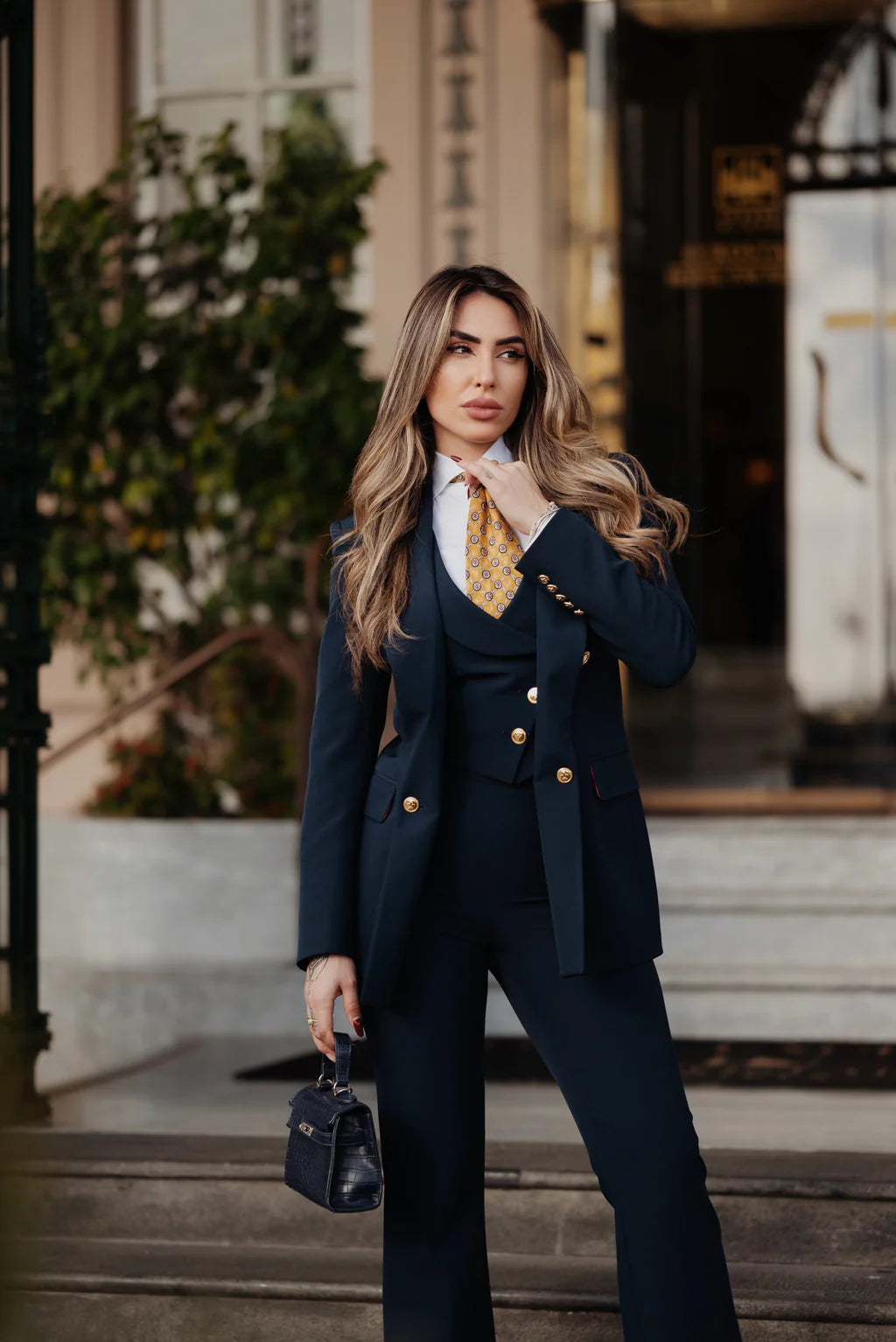 Navy Blue Tailored Three Piece Suit for Women