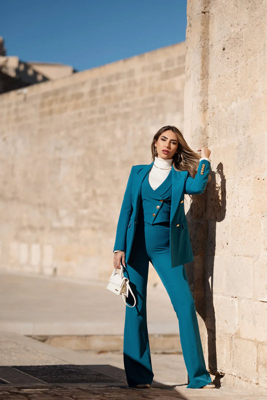 Teal Blue Tailored Three piece suit