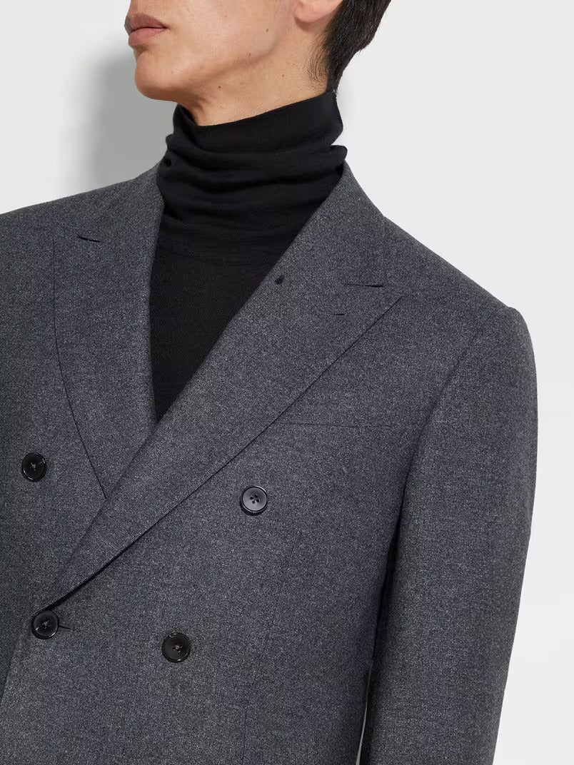 Dark Grey Flannel Double Breasted Suit by Zegna