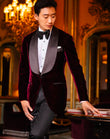 Dark Red Cotton Velvet Tuxedo