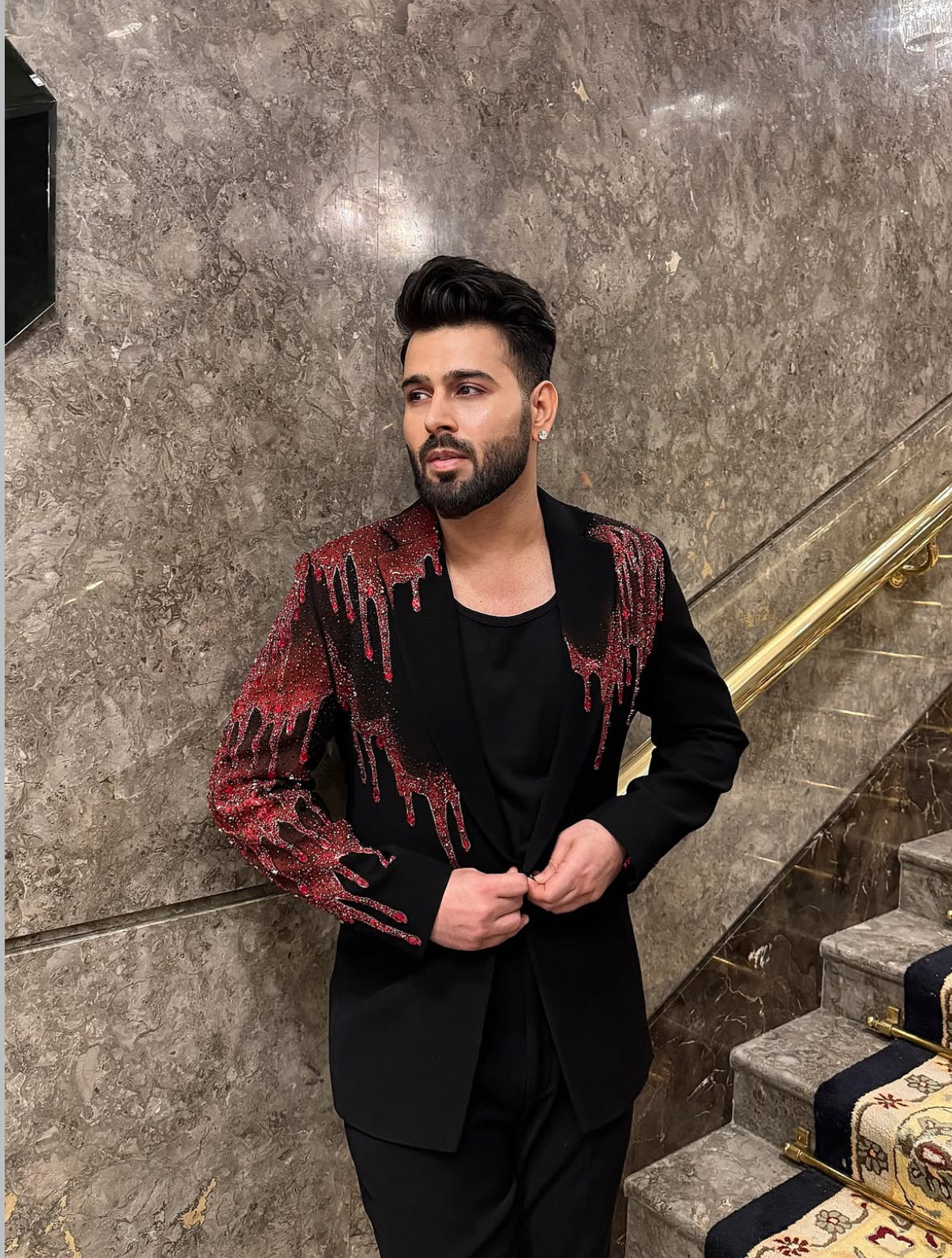 Black and Red Crystal Embroidered Tuxedo