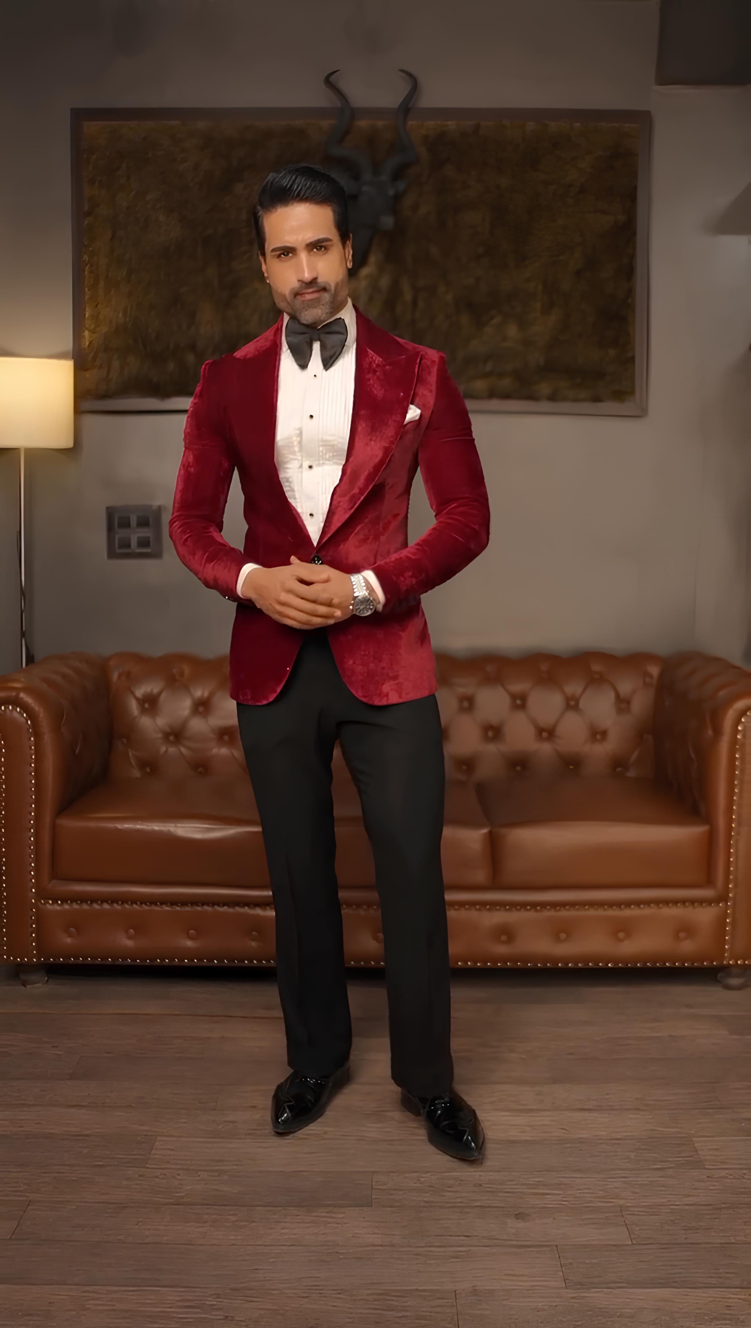 Red Silk Velvet Tuxedo Jacket (Valentine’s Day Special)