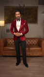 Red Silk Velvet Tuxedo Jacket (Valentine’s Day Special)